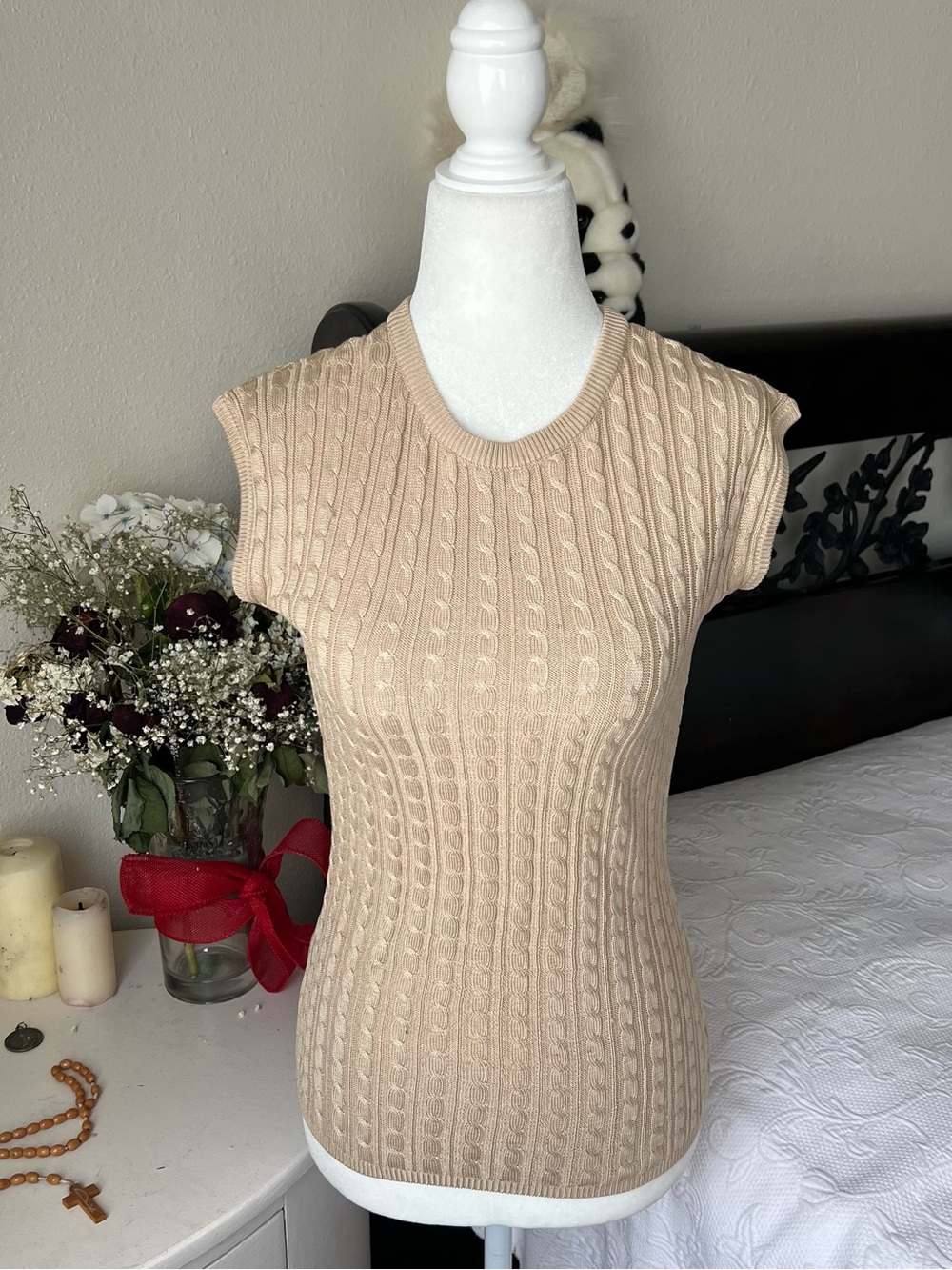 luxurious vintage silk cable knit vest